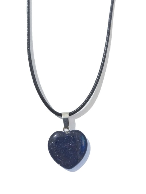 Blue sand [with leather rope] Artificial leather chain Natural Stone Heart Ethnic Necklace